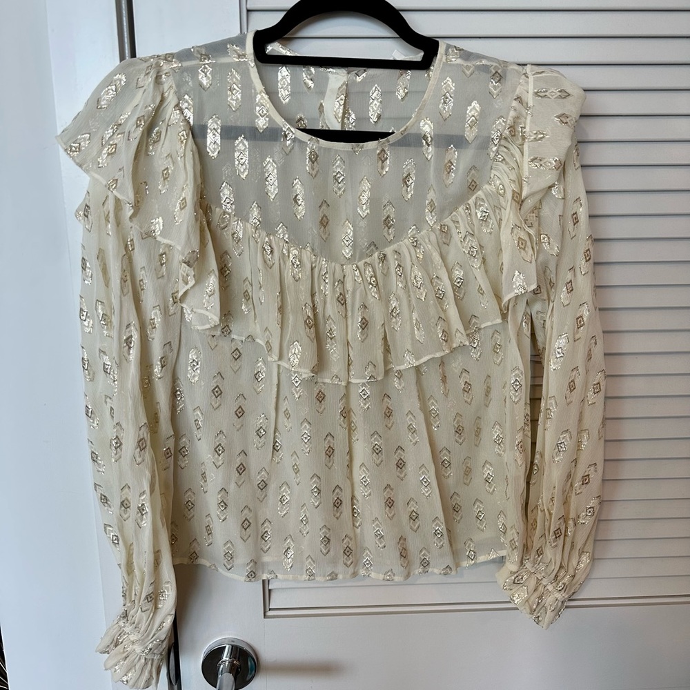 NWT LoveShackFancy Erin Blouse Cream With Metallic - Picture 12 of 16